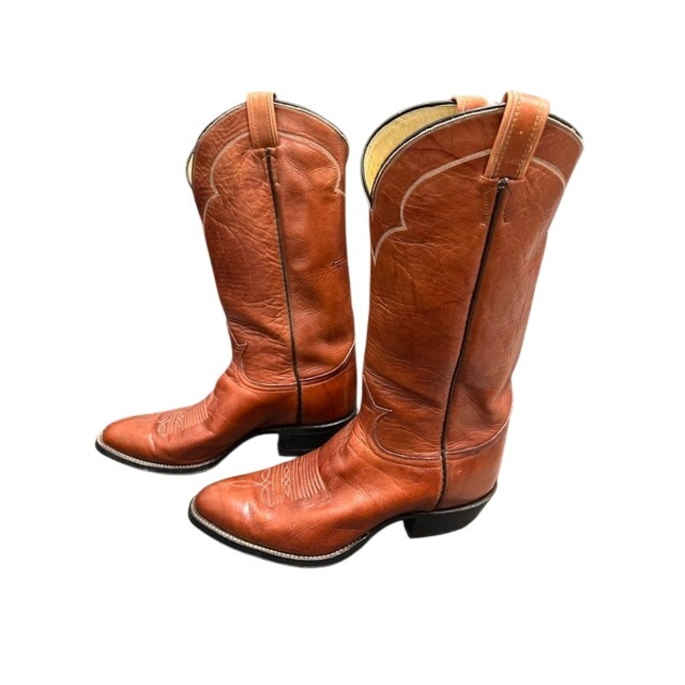 Vintage Tony Lama 5084 Men's Cognac Brown Leather Western Cowboy Boots Size 9D - Picture 2 of 16